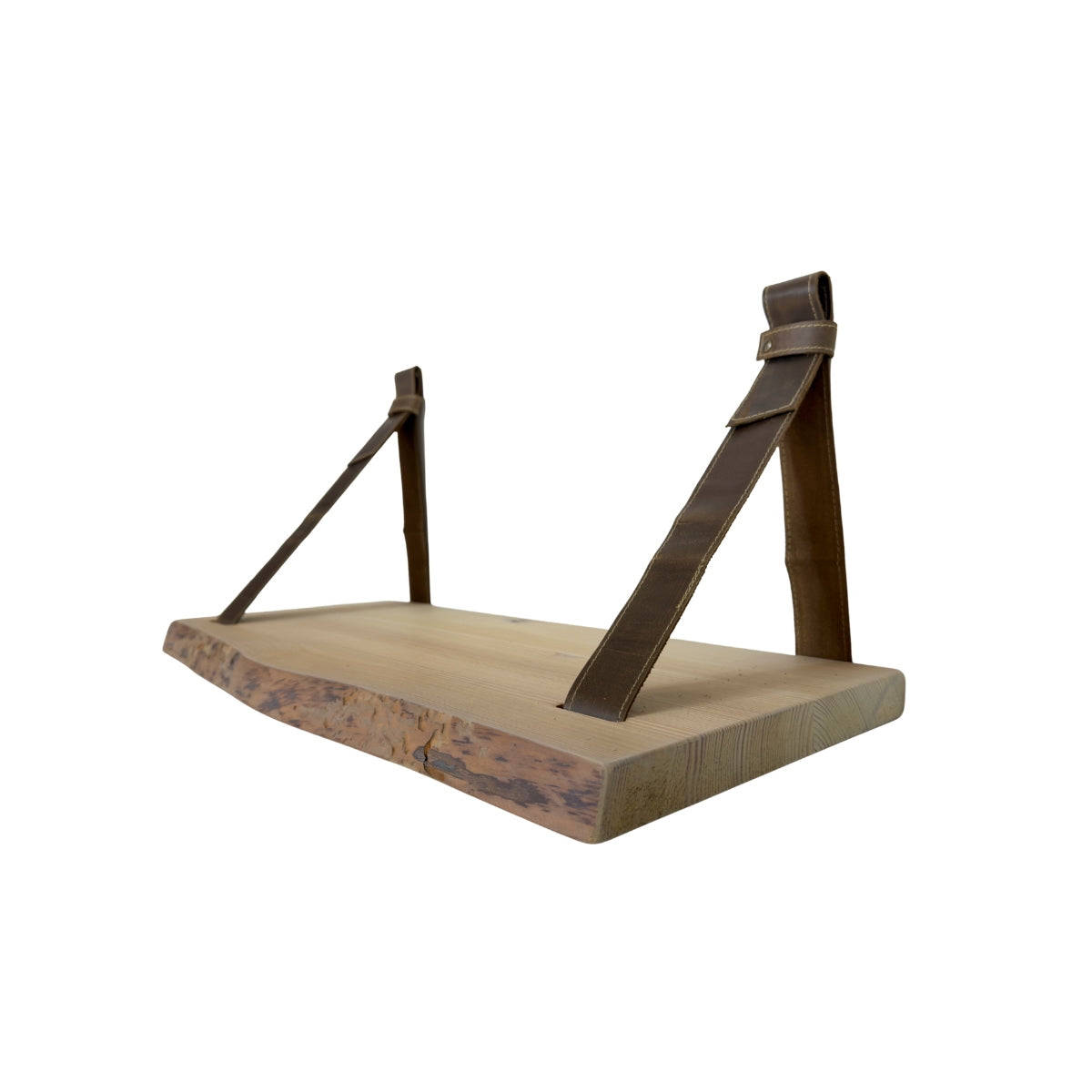 Wall Shelf with Leather Straps — Tobacco