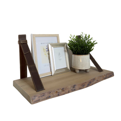Wall Shelf with Leather Straps — Tobacco