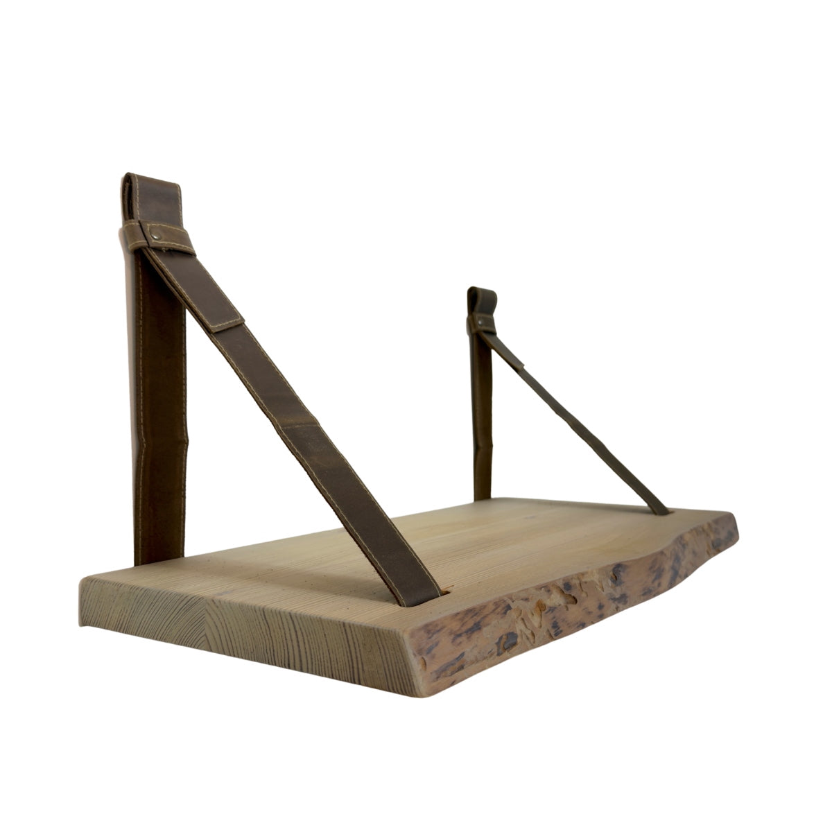Wall Shelf with Leather Straps — Tobacco