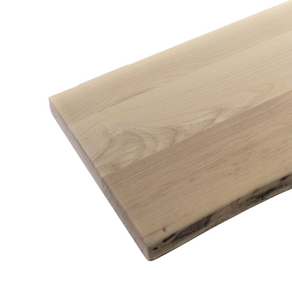 Wooden pine floating shelf with natural finish on a white background