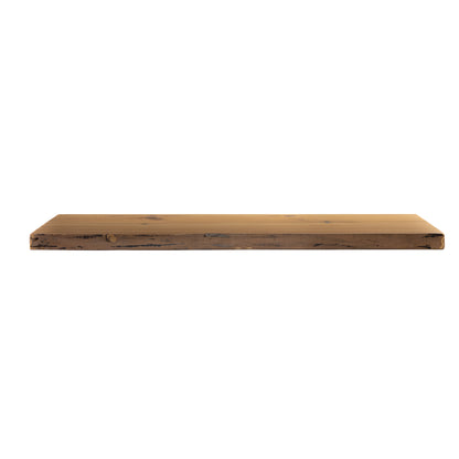 Side profile of natural pine floating shelf showing depth
