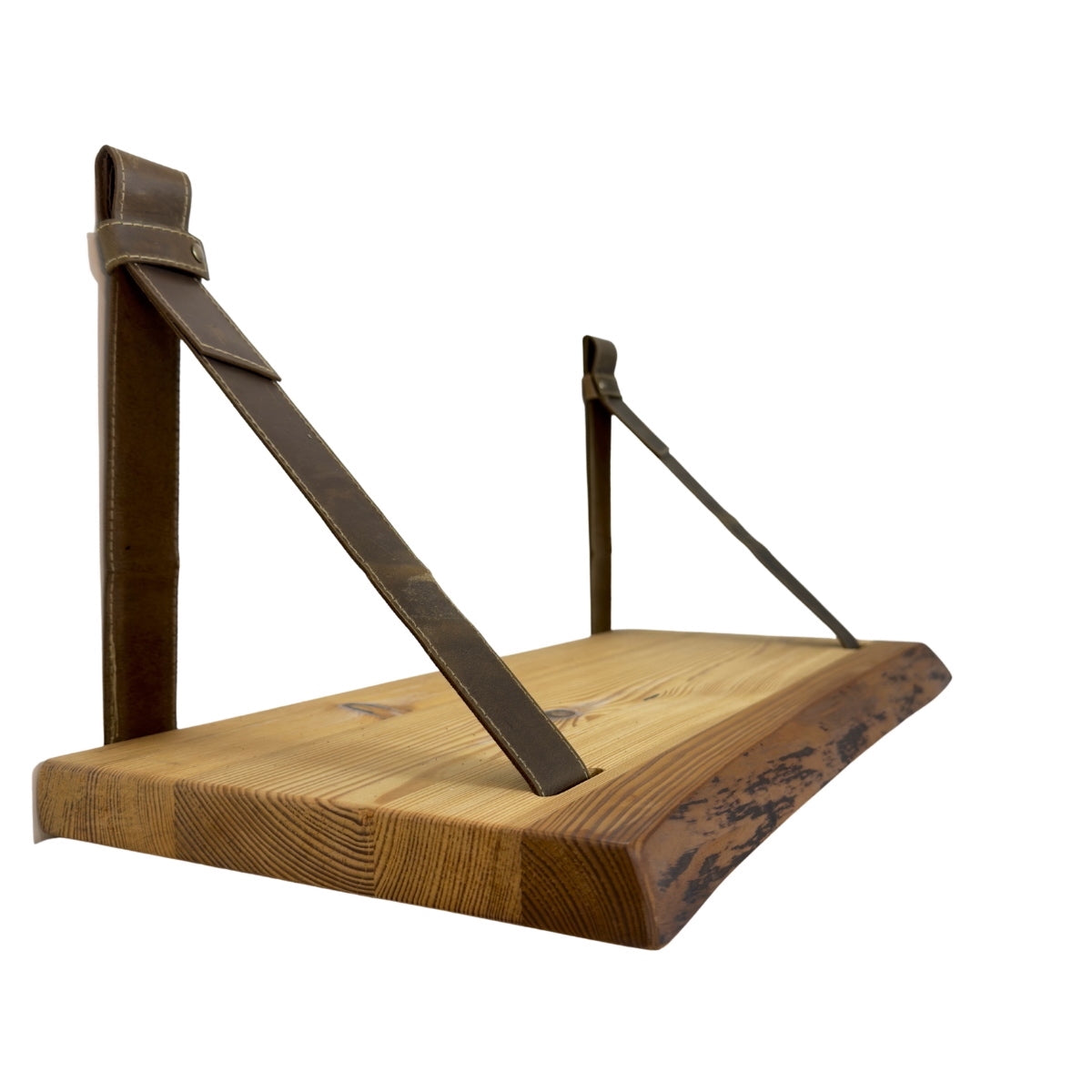 Wandregal mit Lederriemen – Amberholz