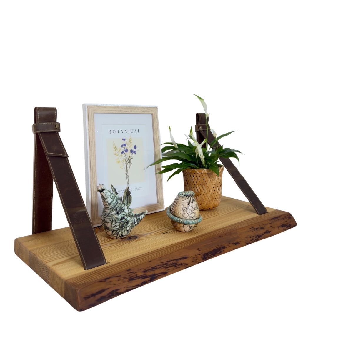Wandregal mit Lederriemen – Amberholz