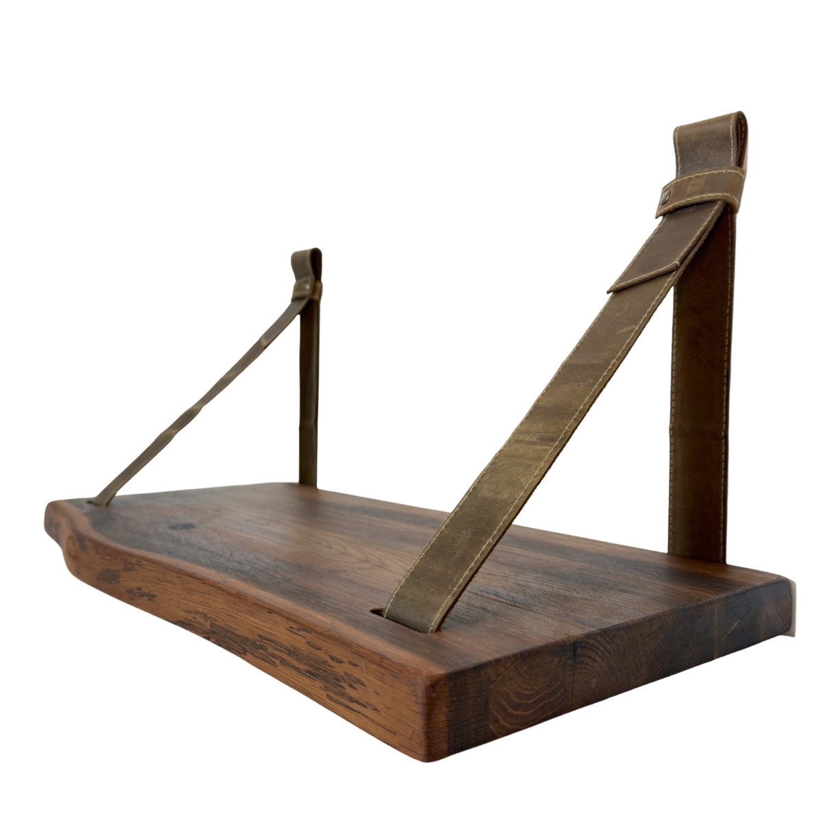 Wandregal mit Lederriemen — Dunkle Eiche