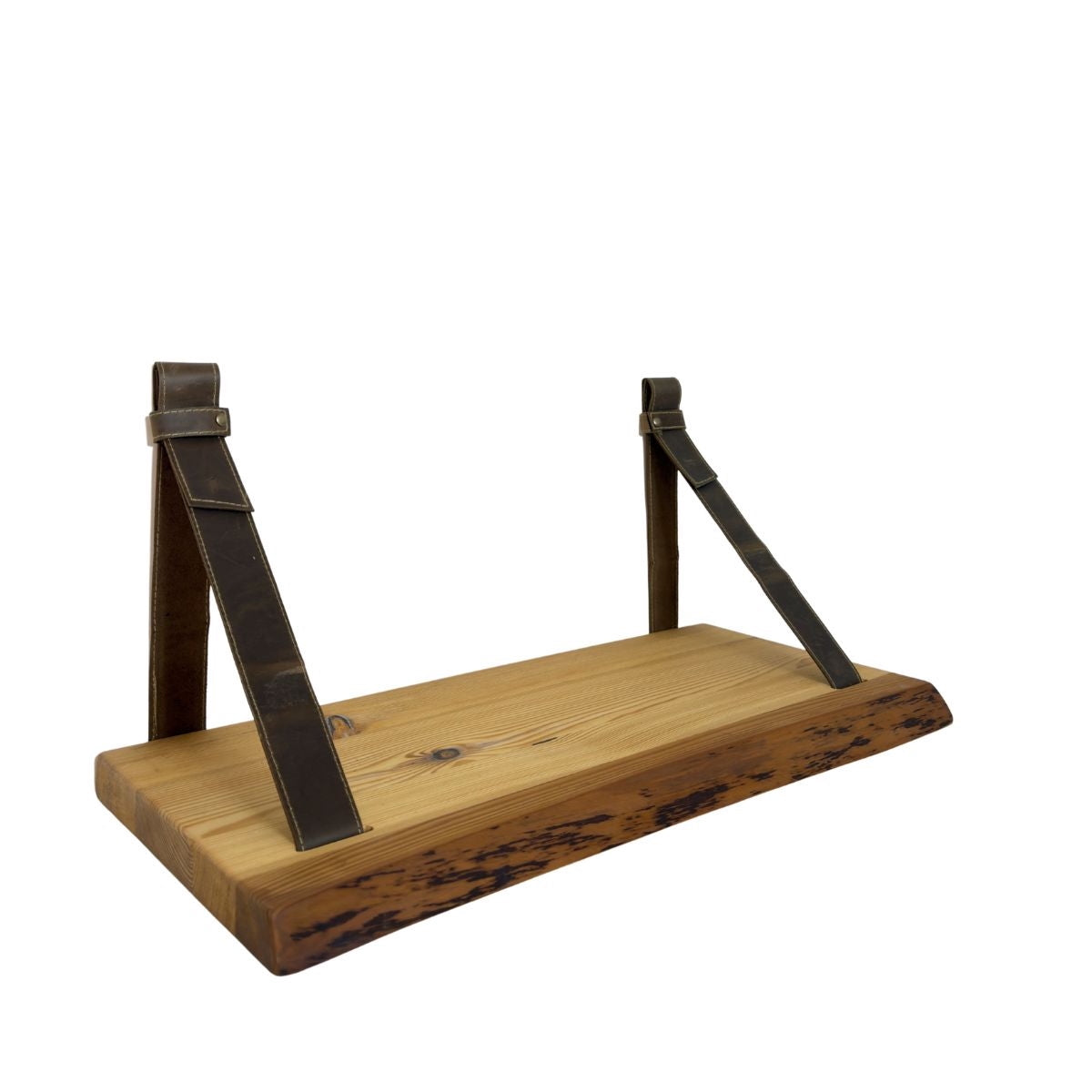Wandregal mit Lederriemen – Amberholz