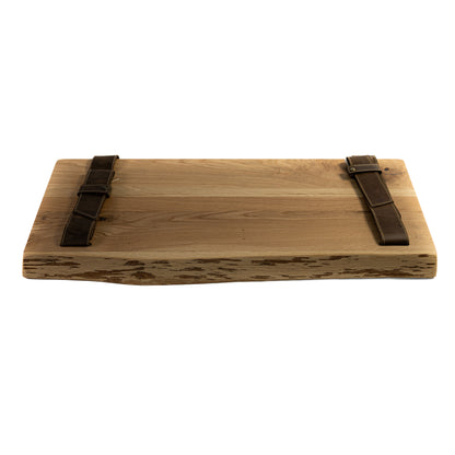 Natural oak shelf with genuine leather straps