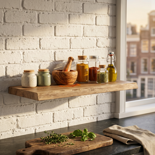 Zwevende Wandplank — Naturel Hout